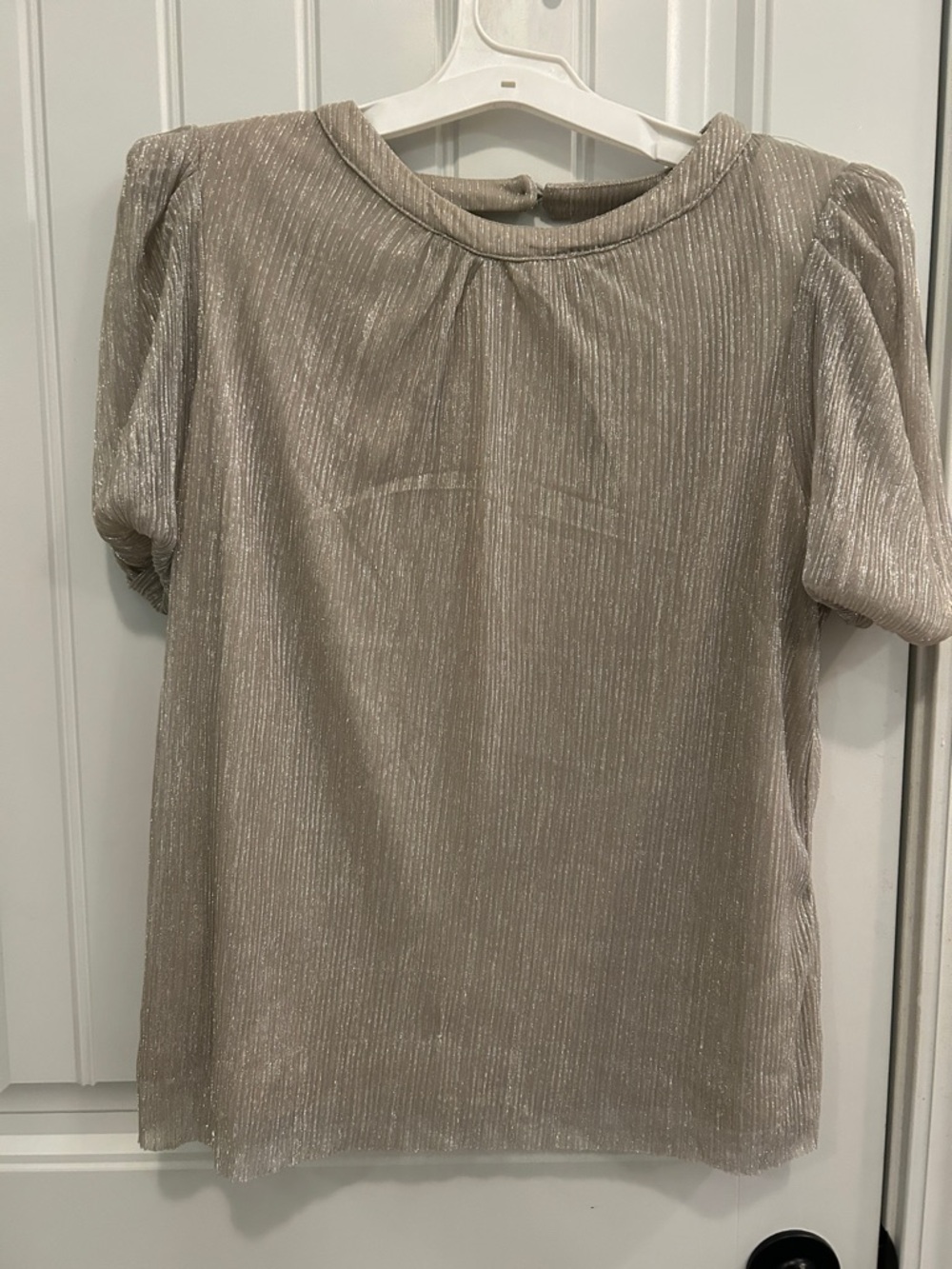 CeCe Shimmery Cream Short Puff Sleeve Top